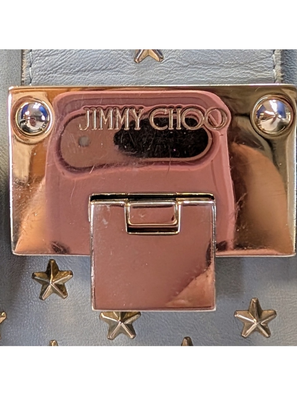 Jimmy Choo Powder Blue Star-Studded Leather Satchel with Gold Hardware - Picture 2 of 4
